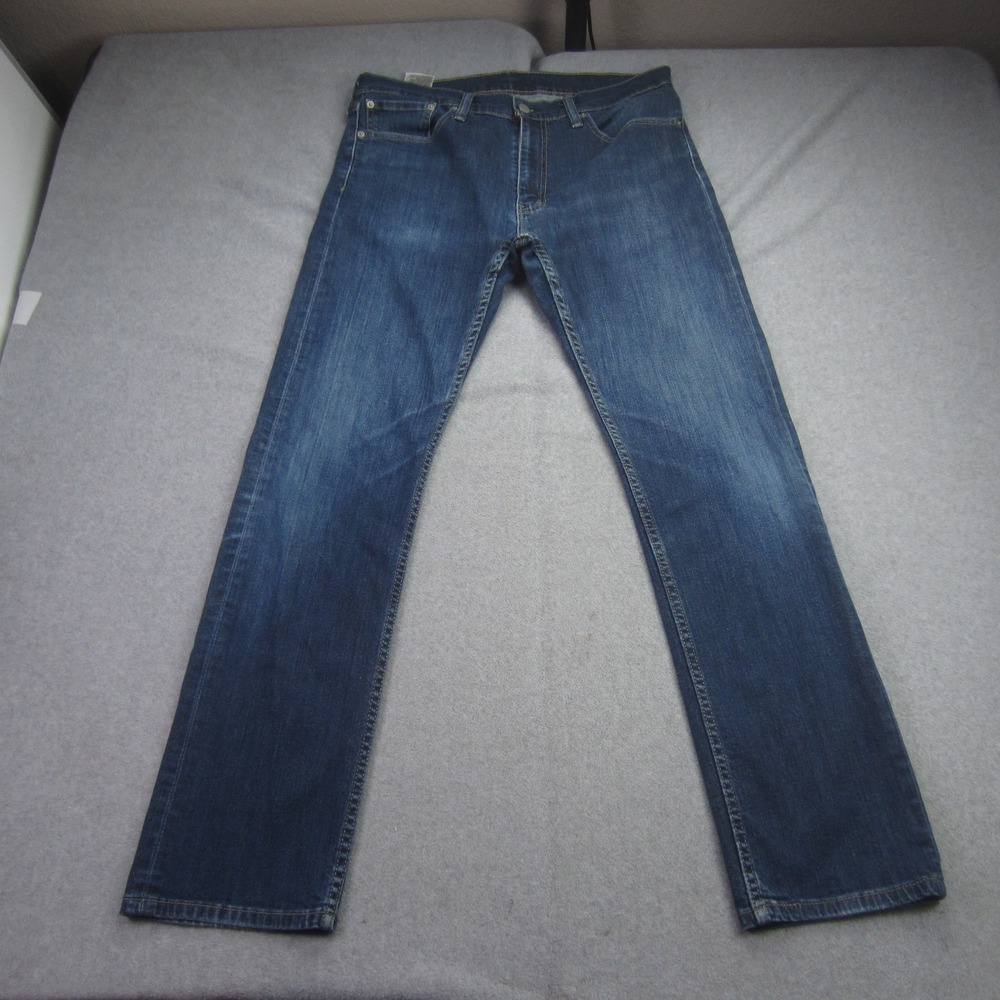 Levis Jeans‎ Mens 34x32 Blue Dark Wash Slim Straight Stretch Denim